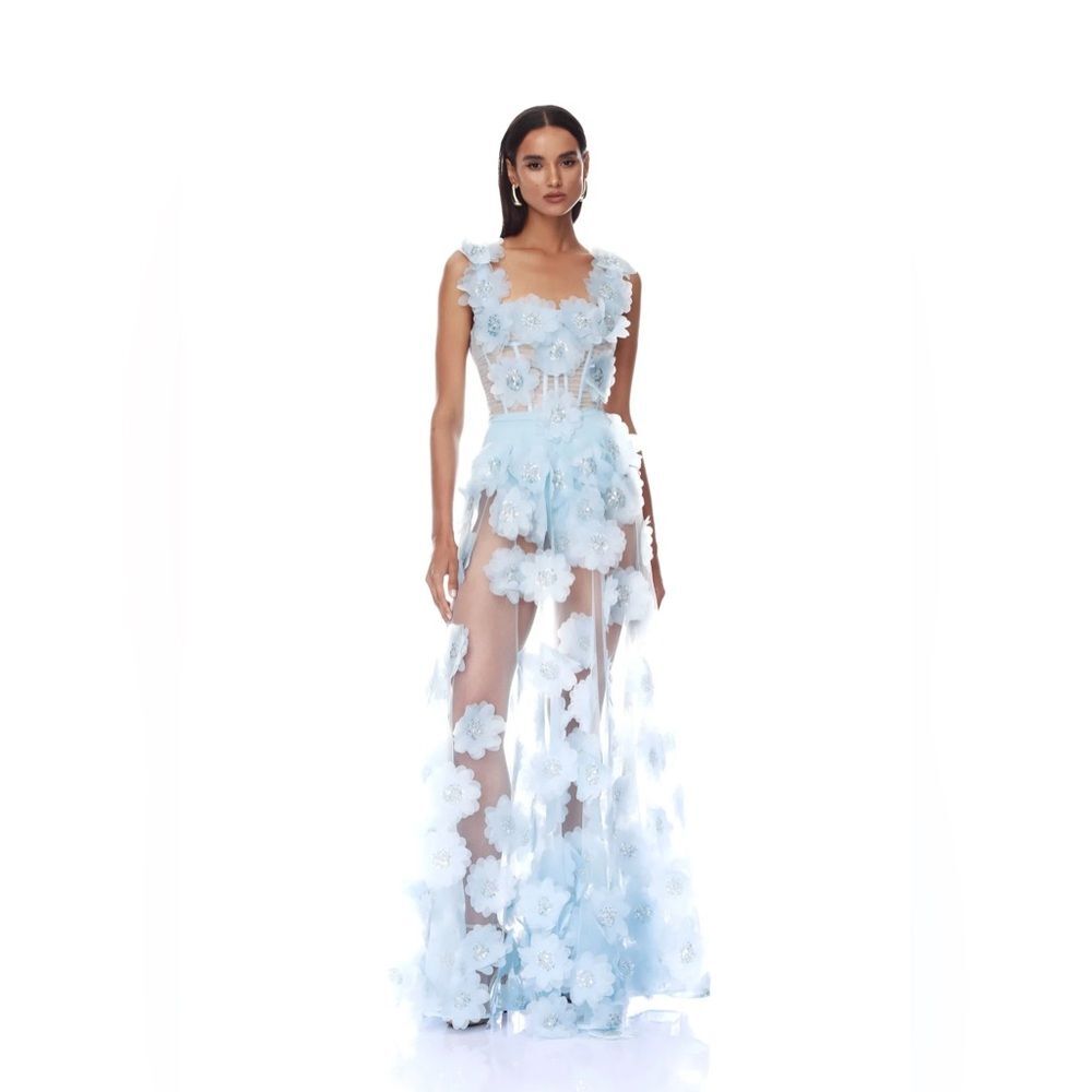 NWOT BRONX AND BANCO Rosalie Powder Blue Gown, wedding guest max dress